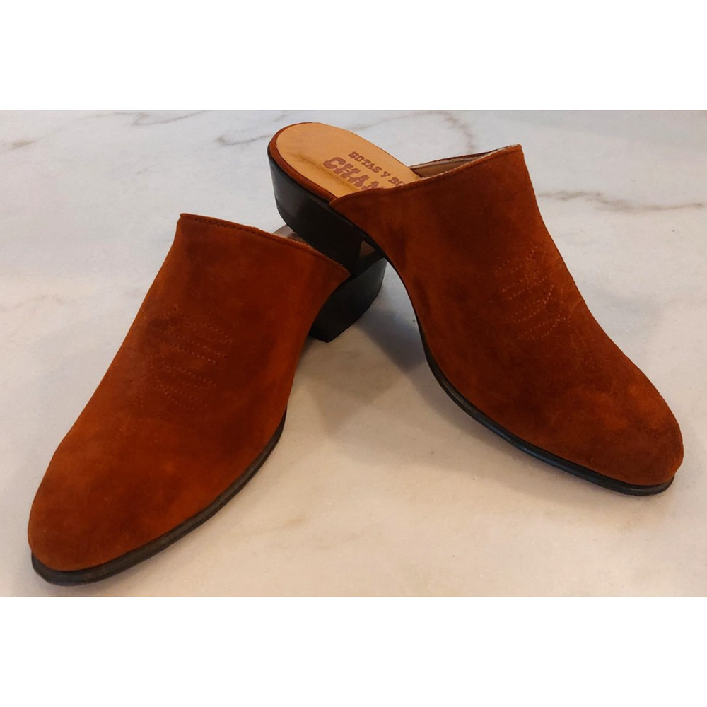 Chamula Brown Leather Mule Boots Women Size 6.5 Preowned Mexico 24.5‎